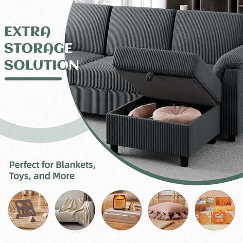 Miniatura 5 de Vongrasig Sofá Seccional Convertible, Sofá en Forma de L de 3 Asientos con Almohadas Removibles Tela de Pana Suave Sofá Pequeño de Mediados de Siglo
