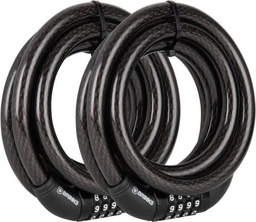 BRINKS Cable de bloqueo para bicicleta resistente para exteriores de 6 pies, paquete de 2, grueso, diseño antirrobo autorrebobinante, combinación