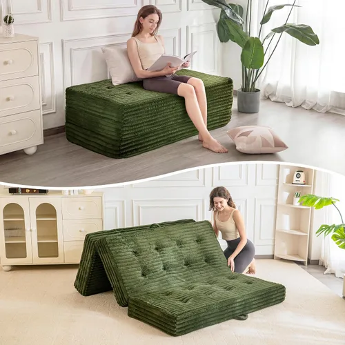 Miniatura 12 de MAXYOYO Colchón plegable con asas, colchón de piso de 6 pulgadas, sofá cama de triple pliegue, cama plegable de pelo sintético suave con relleno