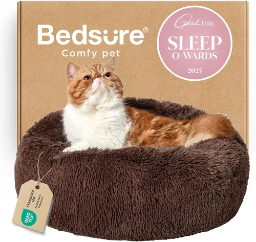 Miniatura 88 de Bedsure - Cama relajante para perro mediano, lavable, tipo dona, cama para gato, antideslizante, redonda, afelpada, mullida, de piel sintética