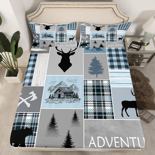 Miniatura 22 de Erosebridal Sábana bajera con temática de pesca, juego de ropa de cama rústica de granja tamaño individual para niños, adolescentes y adultos, ropa