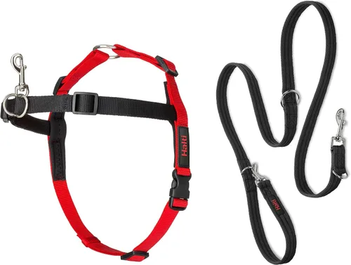 Halti Arnés de control frontal tamaño mediano y correa de entrenamiento Halti tamaño grande, paquete combinado negro – evita que tu perro tire de la