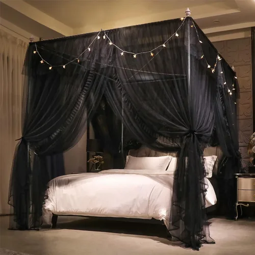 Miniatura 2 de VETHIN Cortina de Dosel de Cama de Princesa con Volantes de 4 Postes de Esquina - Red de Tul de Doble Capa Acogedora con 4 Aberturas, Mosquitera