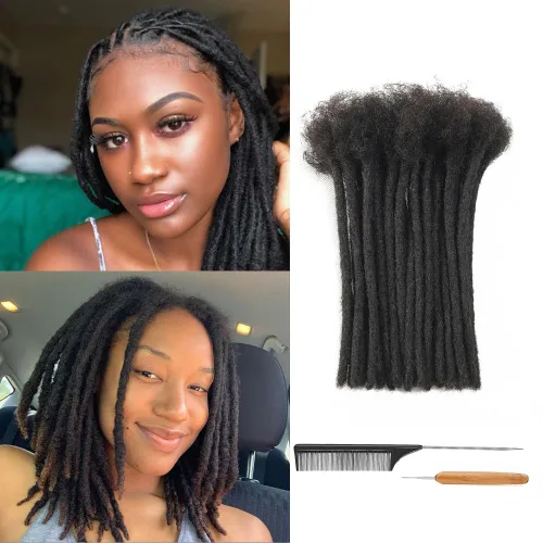 Miniatura 11 de Extensiones de Rastas de Cabello Humano 0.4cm de Grosor 4 Pulgadas 20 Hebras 100% Cabello Humano Real para Hombres/Mujeres/Niños Completamente