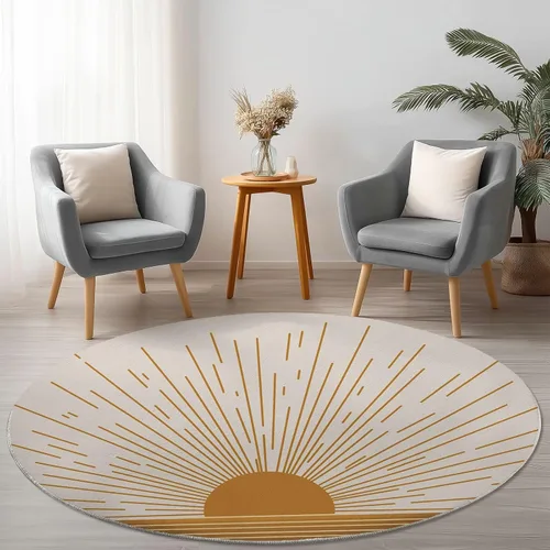 Miniatura 2 de Bath Mat Round Rug 2 ft, Boho Sun Line Mandala Washable Circular Rugs, Non Slip Absorbent Beige Circle Area Carpet for Kitchen Living Room Bedroom