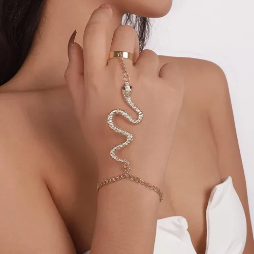 Miniatura 5 de Caiyao Pulsera de anillo punk de serpiente de mariposa, serpiente y araña, pulsera de anillo de dedo de serpiente bohemia, arnés de mano, pulseras