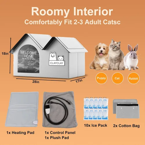 Miniatura 8 de Casa resistente para gatos con calefacción para invierno, casa para gatos al aire libre con aislamiento impermeable, con almohadilla térmica