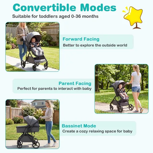 Miniatura 2 de BABY JOY Cochecito de bebé 2 en 1, cochecito convertible de paisaje alto con asiento reversible, red, toldo ajustable, soporte para tazas, cochecito