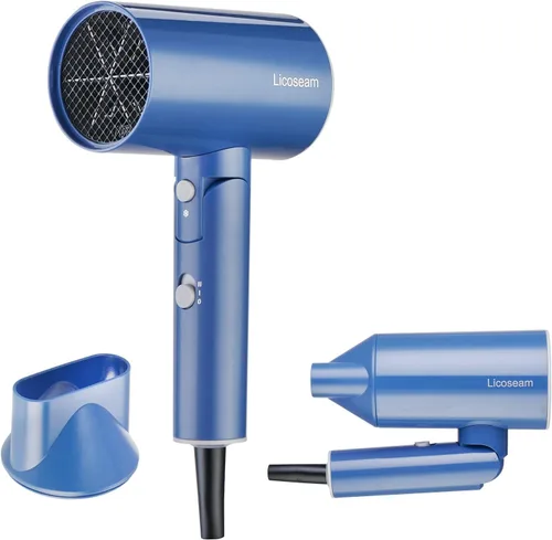 Miniatura 7 de Secador de pelo plegable pequeño de 1600 W, negro Secador compacto de secado rápido con concentrador y tiro frío