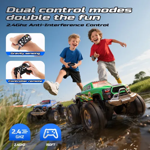 Miniatura 8 de DEERC BG028 Camión monstruo anfibio RC/barco, coche de control remoto IPX7 impermeable con control por detección de gestos, coche RC de 2.4GHz 4WD