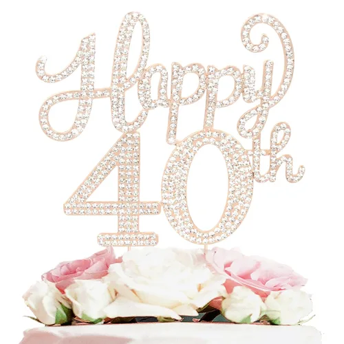 Miniatura 91 de LASKYER Decoración de feliz cumpleaños número 10, decoración de pastel de diamantes de imitación dorados de 10º cumpleaños – Letrero de metal