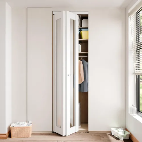 Miniatura 5 de BARNER HOME Puertas plegables, puertas de armario con espejo completo para abertura de 48" (doble 24") x 80", puerta plegable interior para despensa
