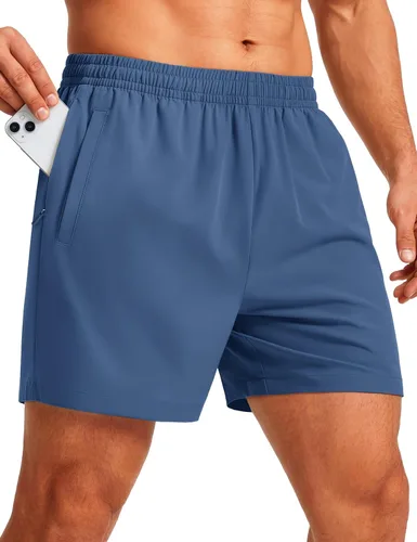 Miniatura 14 de MAGCOMSEN Pantalones cortos deportivos para hombre, 5 pulgadas, ligeros, para baloncesto, correr, entrenamiento, con bolsillos con cremallera