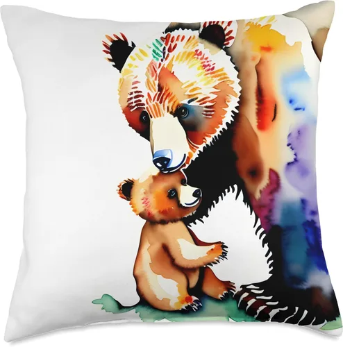 Miniatura 5 de Mama Bear Baby Bear Looks Like Watercolor Art Almohada de tiro 16x16, multicolor