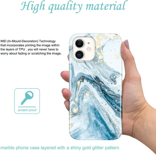 Miniatura 2 de Funda dorada con purpurina compatible con iPhone 12 Mini, diseño de mármol, delgada, a prueba de golpes, TPU suave de goma suave, funda de teléfono