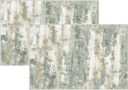 Miniatura 11 de 2 piezas de alfombrilla lavable para interiores de 24" x 36", antideslizante, alfombra de suelo retro, alfombra absorbente para entrada, alfombra