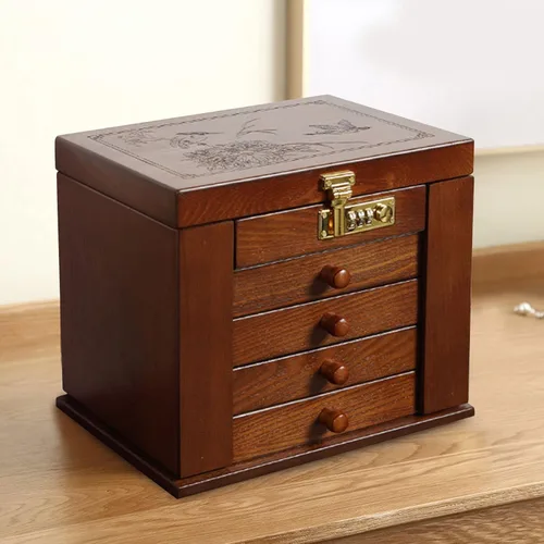 Miniatura 2 de DYRABREST Joyero organizador de madera con cerradura de combinación con cerradura grande con cerradura para vestidor, contenedor de almacenamiento