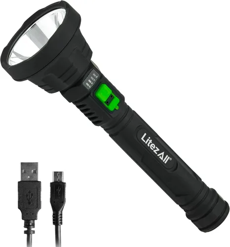 LitezAll Linterna LED recargable suave al tacto, 70 lúmenes, haz híbrido, linterna compacta ultra ligera con cuerpo de resina resistente, agarre de