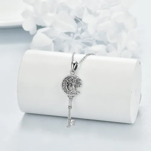 Miniatura 27 de ONEFINITY Collar de plata de ley 925 con diseño de árbol de la vida con colgante de nudo celta de concha de abulón para mujer