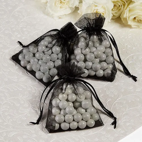 Miniatura 2 de Bolsa de regalo de organza de 4 x 6 pulgadas con cordón para joyas, dulces, paquete de 100 sobres negros transparentes, bolsas de malla de tela