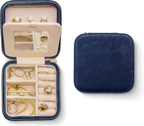 Joyero de viaje de terciopelo caja organizadora de joyas de viaje estuche para joyas de viaje joyero pequeño para mujer estuche de viaje para joyas