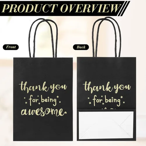 Miniatura 6 de Jetec 50 bolsas de regalo de agradecimiento de color negro dorado con asas a granel, 5.9 x 3.1 x 8.3 pulgadas, gracias por ser impresionantes