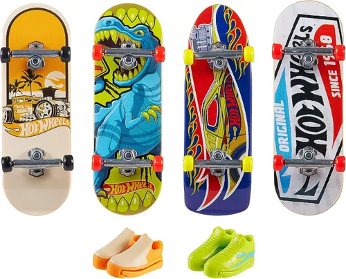 Miniatura 3 de Hot Wheels Skate - 4 monopatines de dedo y 2 pares de zapatos de skate removibles, paquete trucado de tablas totalmente ensambladas, 1 juego