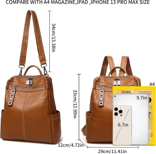 Miniatura 6 de Bolso mochila de cuero genuino para mujer 8179, naranja marrón, Classic
