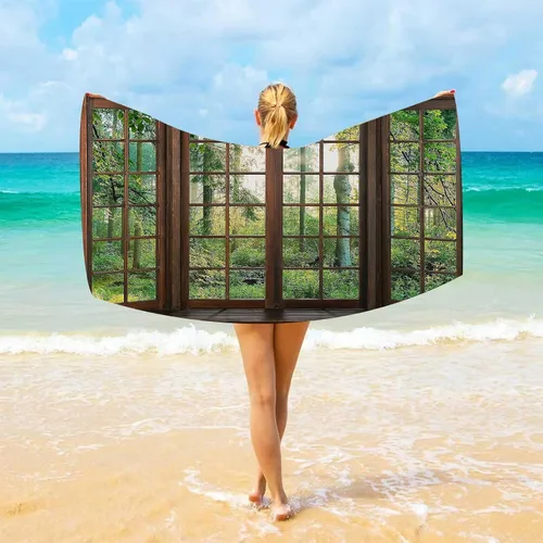 Miniatura 7 de Aidatain Tapiz Natural de Bosque Verde Escenario de Ventana Tapiz Estético de Pared para Dormitorio Franela 40" L x 30" A Manta de Playa Sala