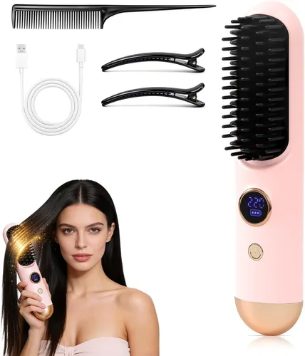 Miniatura 8 de Cepillo alisador de cabello 2026, cepillo alisador de cabello inalámbrico para cabello corto, mini cepillo portátil para alisar el cabello con 9