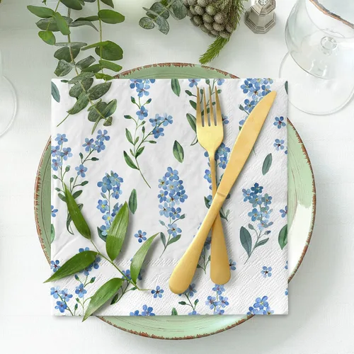 Miniatura 4 de AnyDesign Paquete de 80 servilletas de almuerzo florales azules, desechables, acuarela, flores, servilleta de papel, olvides de miosotis, Sylvatica