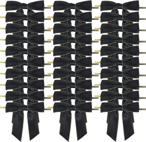 AIMUDI Lazos negros y dorados, lazos prefabricados de 3.5 pulgadas para envolver regalos y recuerdos de fiesta, 50 unidades
