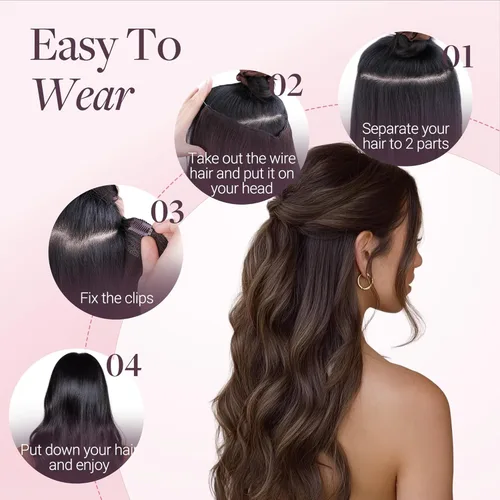 Miniatura 5 de GOO GOO Extensiones de Cabello Humano con Alambre, 18A/613A Rubio Oscuro mezclado con Rubio Decolorado Resaltado 18 pulgadas 95g, Extensiones
