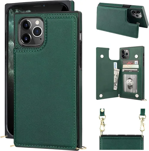 Bocasal Funda tipo cartera cruzada para iPhone 11 Pro Max, soporte para tarjetas de crédito, de piel sintética, a prueba de golpes, desmontable,