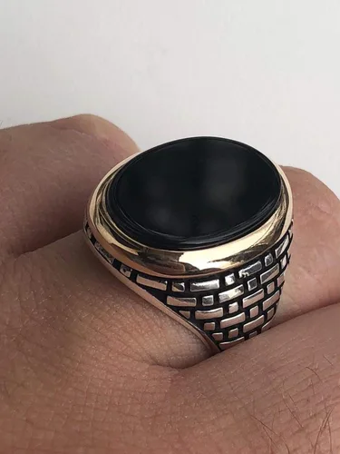 Miniatura 2 de Anillo de plata de ley 925 sólida para hombre, color ónix negro, talla 7-13, Metal, Ónix