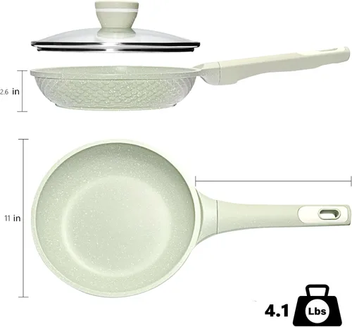 Miniatura 2 de Sartén antiadherente de 11 pulgadas con tapa de vidrio templado, súper antiadherente, 100% libre de PFOA/PFAS y saludable, no tóxico, sartén