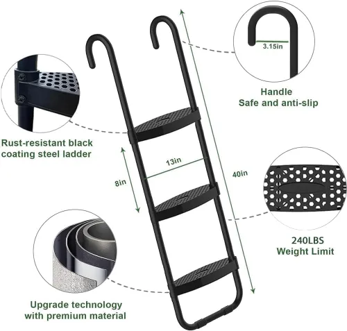 Miniatura 3 de Eurmax USA - Escalera universal para cama elástica fácil de montar, 3 pasos con escalones anchos, bolsa de almacenamiento, accesorios de cama