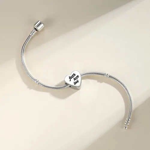 Miniatura 5 de CLYQCL Cuentas de abalorios para pulseras y collares de Pandora dijes en forma de corazón con fe esperanza amor Metal