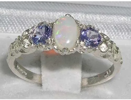 Miniatura 2 de Anillo de plata de ley 925 auténtica auténtica ópalo y tanzanita para mujer.