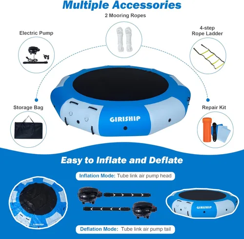 Miniatura 3 de Inflatable Water Trampoline for Lake, 8/12FT Heavy Duty Floating Lake Trampoline for Water with Pump & Ladder, Ocean Pool Jumping Platform for