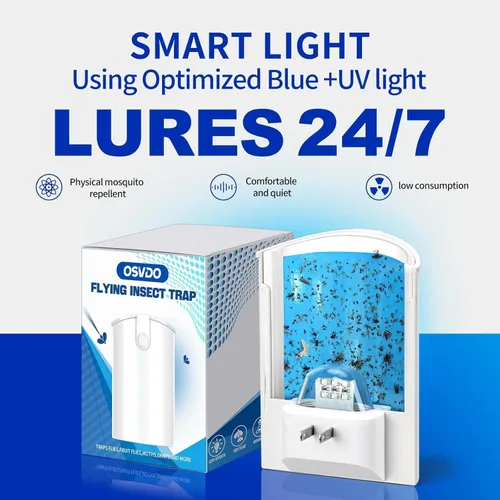 Miniatura 3 de OSVDO Trampa para insectos voladores con luz UV azul, atrapa insectos enchufable con 4 recambios adhesivos durante más de 100 días, atrapa moscas