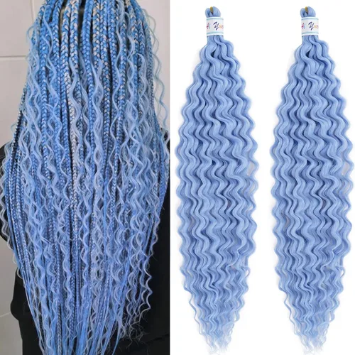 Miniatura 12 de Cabello para trenzar rizado ondulado negro 1B preestirado de onda oceánica profunda de ganchillo bohemio para trenzar de 16 pulgadas, 2 paquetes