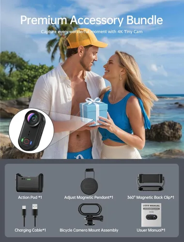 Miniatura 9 de Mini cámaras de acción corporal 4K, cámara corporal POV, cámara deportiva de 64 GB con grabación de audio y video, portátil WiFi magnética