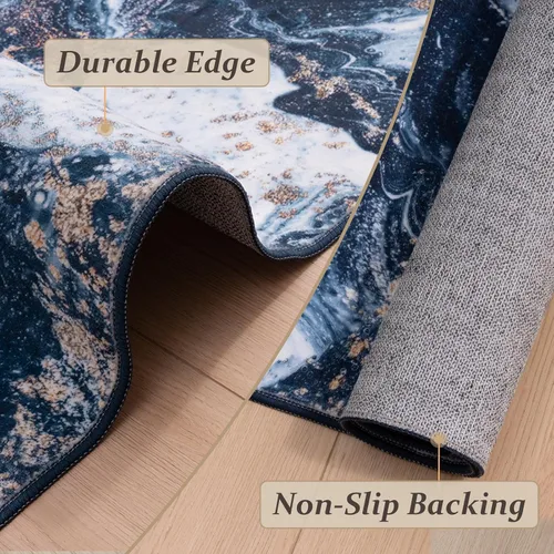 Miniatura 4 de GEMBED Alfombra de Área Lavable 5x7 - Alfombra Moderna de Estilo Artístico para Sala de Estar, Dormitorio, Comedor, Alfombra Suave de Pelo Bajo Azul