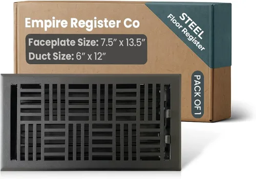 Miniatura 9 de Empire Register Co, Registro de piso de acero - 2x10 pulgadas, diseño Art Nouveau, acabado negro texturizado, rejillas de ventilación de piso