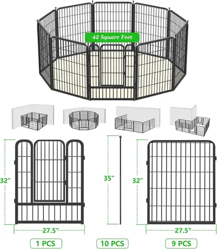 Miniatura 5 de Valla de Jardín con Puerta Cercado de Metal para Patio, 32 pulgadas x 23 pies 10 Paneles de Valla Sin Excavación Paneles de Valla Temporal