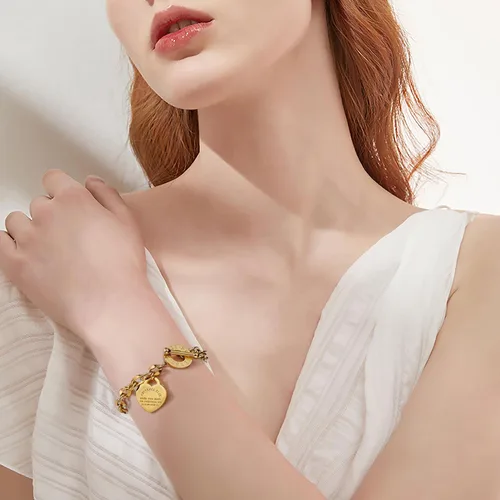 Miniatura 3 de MY FAVORITE DRAWER - Pulsera de corazón para mujer, delicada pulsera de cadena chapada en oro y plata, de acero inoxidable, ajustable, linda pulsera