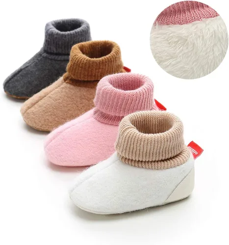 Miniatura 2 de myppgg Botines de forro polar para bebé y niña, para recién nacidos, acogedores, calcetines cálidos de invierno, antideslizantes, suela suave