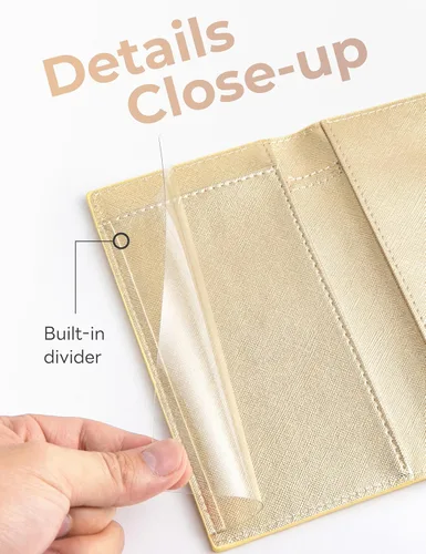 Miniatura 64 de Yarnic Funda para chequera personal, soporte para chequera con soporte para bolígrafo y divisor de plástico transparente integrado para cheques Rosa