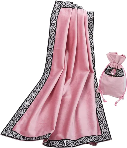Miniatura 16 de BLESSUME Paño de mesa y bolsa de terciopelo de bruja Altar Tarot Paño cuadrado de adivinación (rosa)